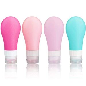 Portable Travel Bottles Set, AMMAX Leak Proof Squeezable Silicon Tubes Travel Size Toiletries Containers, TSA Carry On Approved Refillable Travel Accessories for Shampoo Liquids 4 Pack (3 fl. oz)